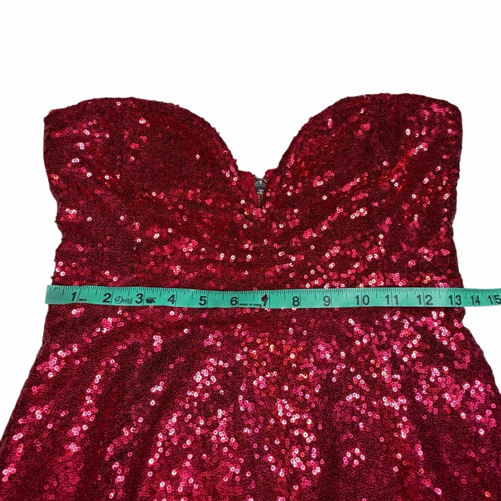 Vtg Charlotte Russe Red Sequin Sweetheart Strapless Flounce Hem Dress - Medium - Picture 13 of 14